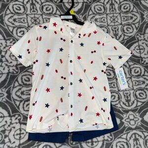 Child of Mine Red and White Button Down Shirt with Star Print